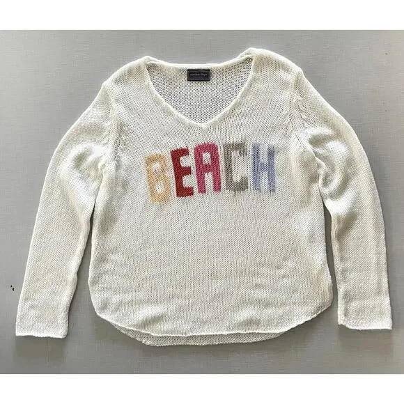 Wooden Ships Sz S/M Beach Pullover Sweater White Vacation Boho Cruise Relaxed - Picture 3 of 12